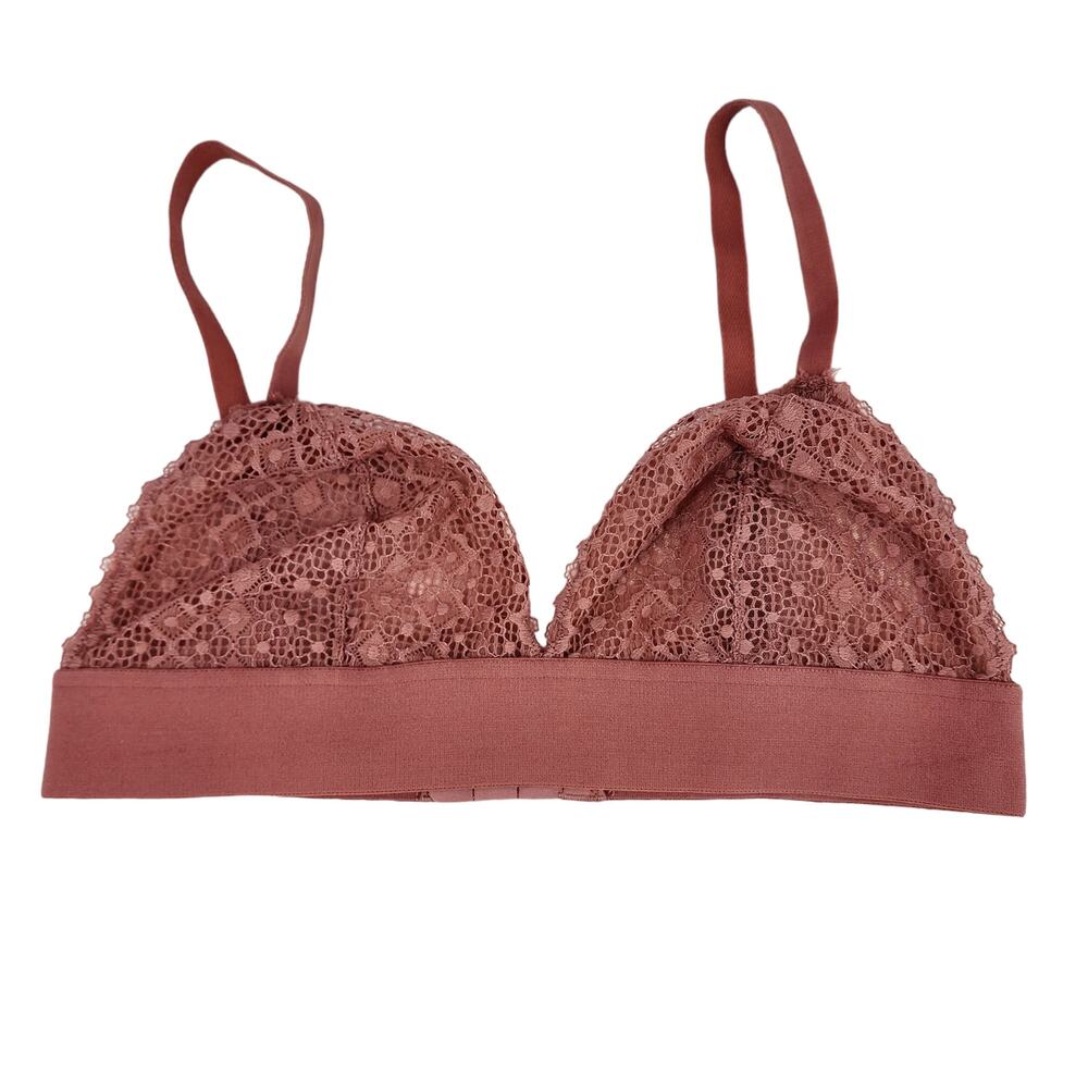 Lively The Long-Lined Lace Triangle Lined Cups Bralette Pink Size Large